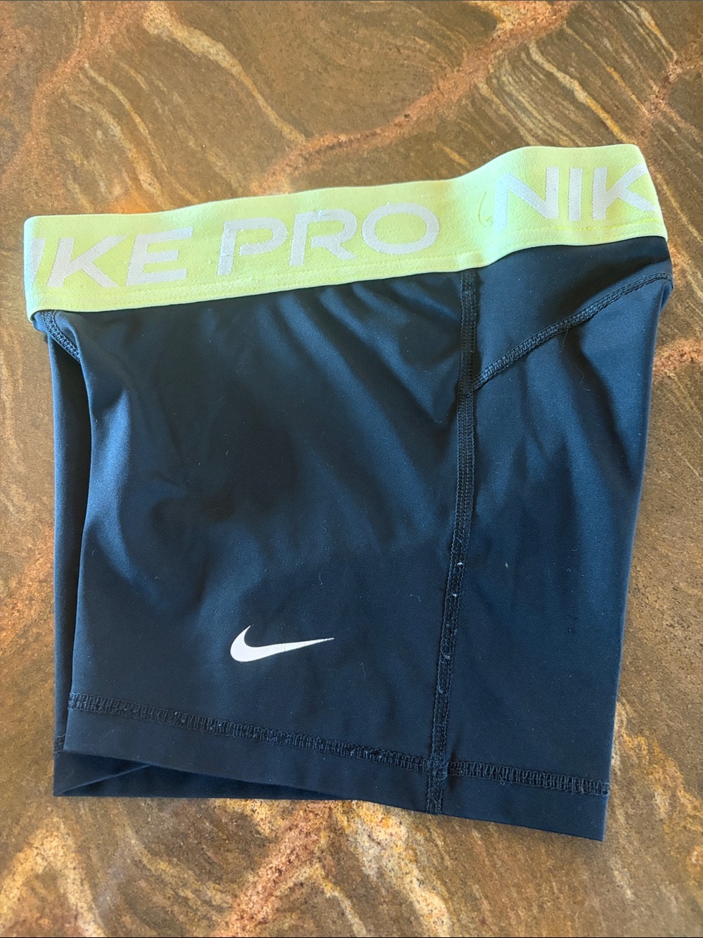 Nike Black Compression Shorts with Neon Yellow Waistband